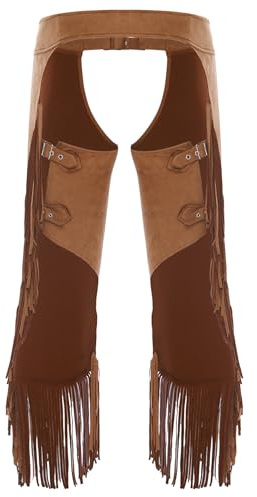 Yihuimin cowboy chaps västerländsk showchaps med tofsar öppna steg byxor cosplay halloween karneval kostym rave party brun L