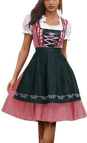LOSSLO Dirndl Damen Body Dirndlkleid Damen Midi Modern Trachtenkleid Dirndl Schürze Elegant Trachten Kleid Trachtenmode Bayerisches Kostüm für Oktoberfest Karneval S - 5XL