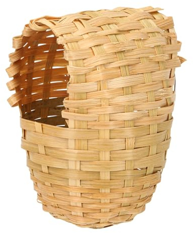 Finch Nests for Cages - Small Bird Nest with Metal Hook, Hand-Woven Box Natural Bamboo Cage Accessories, Hut Toy Hanging Shelter Warm Bird Houses, Handmade Hideout House, Outdoor Balcony Art Crafts