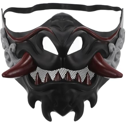 Beavorty Samurai Cosplay Maske Dämonen Stil Halloween Kostüm Fasching Party Maske Japanische Gesichtsbedeckung Atmungsaktiv Vielseitig für Männer Frauen