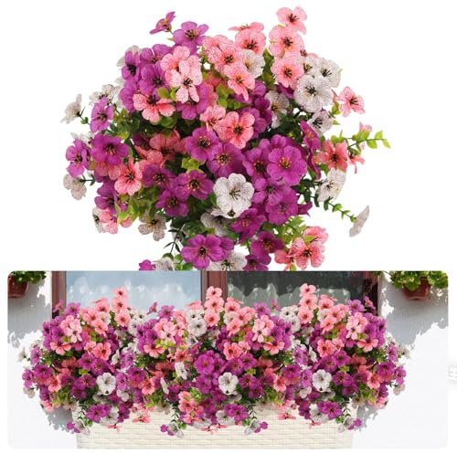 msymsyu 7 paquetes de flores artificiales resistentes al aire libre, flores falsas que no se decoloran, plantas artificiales para jardín, porche, ventana, decoración