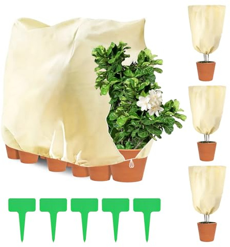 KIMIGO 4 Pezzi Cappuccio Protezione Piante,Protezione Invernale per Piante,Copertura Antigelo Tessuto Non Tessuto con Coulisse e Cerniera,con 5 Etichette per Piante(80x120 cm &120x180 cm)