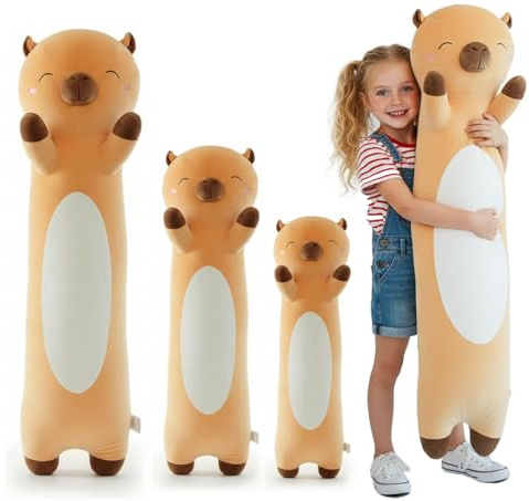 Kekeso Capybara Kuschelkissen, Langer Capybara Plüschkissen XXL Stofftier zum Schlafen, Weiches Süßes Plüschtier für Kinder, Mädchen & Jungen, Geschenk zum Geburtstag & Weihnachten(Brown, 110cm)