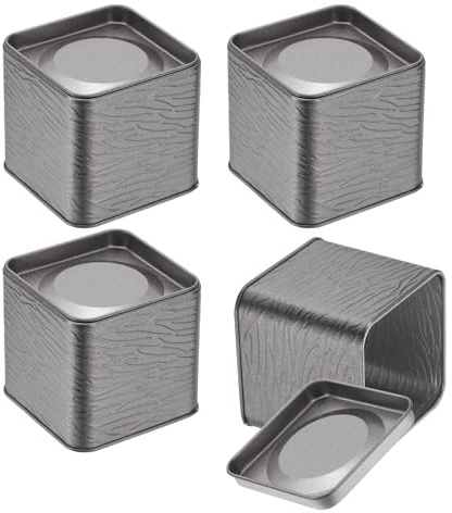 sourcing map 4 barattoli di latta quadrati, 7,5 cm, vuoti, in metallo, con coperchio, per dolcetti, regali, bomboniere, tè, caffè, artigianato, biscotti, grigio