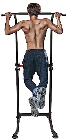 Klimmzugstation Power Tower Dip Station verstellbar, Multifunktion Trainingsstation für Zuhause mit Pull-Up, Push-Up & Beinheben, 150kg belastbar, Fitnessgerät Schwarz für Heimtraining