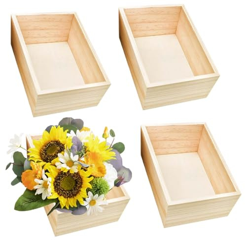 Scatole Portaoggetti in Legno Grezzo, 4 Pezzi Scatole Rettangolare Fai Da Te in Legno, 15x10x6 cm Scatola di Legni Senza Coperchio Organizer, per Oggetti da Collezione, Decorazione
