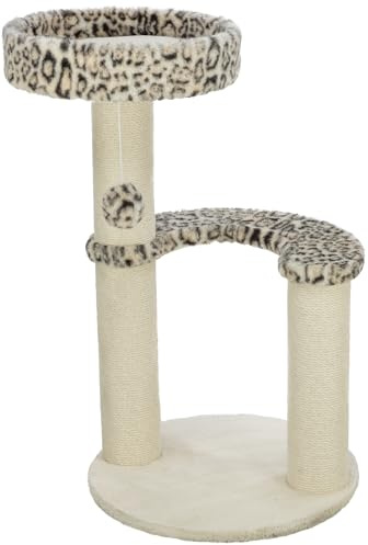 TRIXIE Kratzbaum Leo, mehrstöckiger Katzenbaum mit gemütlichen Liegeflächen und robusten Kratzflächen 82 cm, Creme, Kratzbaum für Katzen, komfortabel & stabil - 48175 | Robuste Sisal-Kratzflächen und weiche Polster – bietet Kratzspaß, Spiel und entspannten Rückzug für Katzen