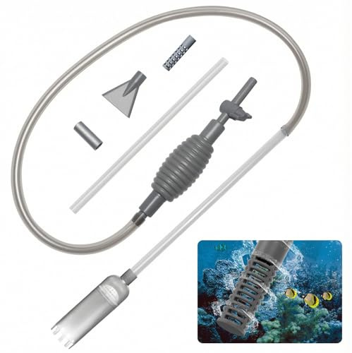 Sifone Acquario con Regolazione Flusso,Kit Pulitore per Acquario 2.1M con Tubo, Pompa Manuale, Spazzola e Accessori,Pulitore Ghiaia e Sabbia per Cambio Acqua | Per Acquari Piccoli, Medi e Grandi