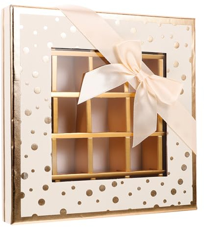 IMIKEYA Leere Pralinenschachtel mit 25 Fächern Beige Schokoladenverpackung mit Schleife Große Geschenkbox für Geburtstag Valentinstag und Jubiläumsfeiern