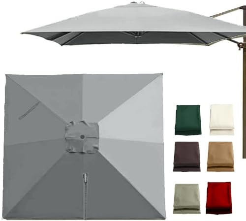 10'x10' Cantilever Patio Umbrella Replacement Canopy FabricUVResistant 8 Ribs Square Parasol Cover for Backyard Market Umbrella (Grey Single Top 3m)