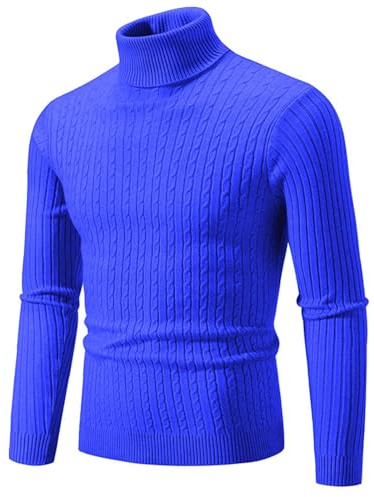 ZzhangOu Herr klassisk twist tröja höst och vinter turtleneck varm bas tröja, Kungsblå, 3XL