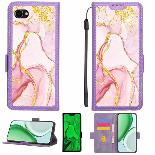 Aroepurt fodral kompatibelt med Orbic JOY 4G förbetalt telefonfodral flip cover [med härdat glas skärmskydd] [RFID-blockering] [Guldglitter + lysande] LPT-FDL