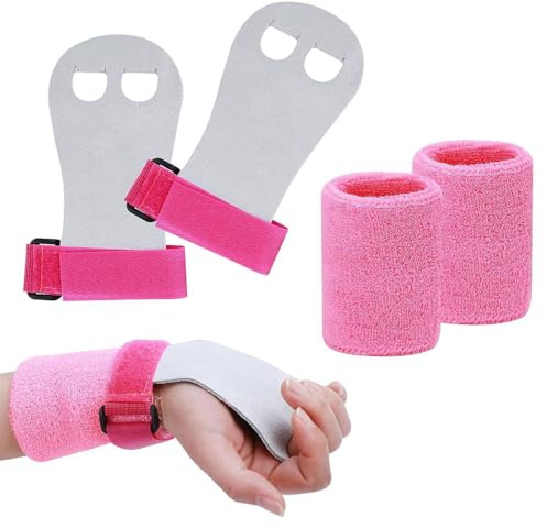 4 Pcs Turnen Griffpads Kinder mit Armbändern, Pull Up Grips für Kinder, Rosa Griffpads Kinder Reckriemchen Turnen, Gymnastikgriffe für Mädchen Jungen- Crossfit,Bodybuilding,Calisthenics,Gewichte