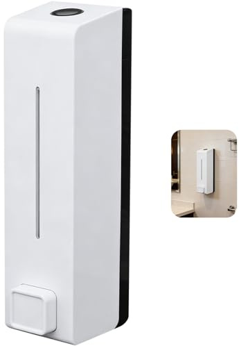 Dispensador de Jabón Pared 600ml Manual, Dosificador Gel Ducha y Champú Baño Cocina, Dispensador Jabón Manos Plástico ABS Blanco, Soporte Pared Acondicionador Líquido Comercial Hogar