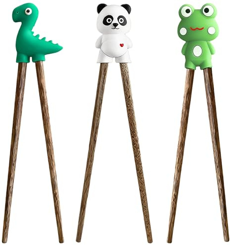 3 Paar Essstäbchen Hilfe, Essstäbchen für Anfänger mit Panda, Frosch und Dinosaurier Design, Praktisches Hilfen Set für Sushi Sushi Stäbchen Hilfen Leicht Zu Lernen Stäbchen Hilfe für Anfänger