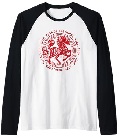 Nouvel an Chinois 2026 Année du Cheval de feu Signe du Zodiaque Manche Raglan