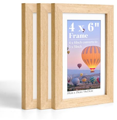 HOUSE DAY 6x4 Photo Frame, Oak Wood Picture Frames Tabletop & Wall Mount | Picture Frames 6x4 with Acrylic Glass & Mat, No-Scratch Protective Film, Small Frame for 4x6 or 3x5 Inch Prints, 3 Pack