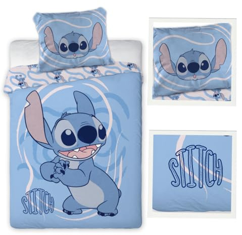 Disney Lilo & Stitch Kinder Babybettwäsche 100x135 cm – Blauer Wende-Bettbezug aus Baumwolle