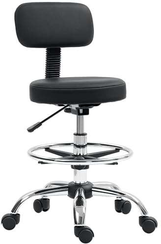 HOMCOM Chaise de Bureau Ergonomique avec Dossier et Repose-Pieds réglable, Chaise de Dessin sans accoudoirs, Hauteur réglable, pivotante 360°, Tabouret de Bureau pour Bureau à Domicile, Noir
