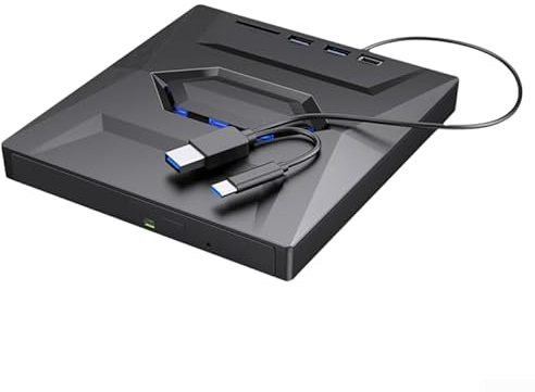 PureBowlic 7-i-1 3.0 extern för Blu-ray DVD CD-brännare enhet snabb dataöverföring dubbel USB-A typ-C dockningsstation multifunktion för bärbara datorer stöder 120 mm 80 mm skivor