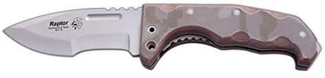 J&V Adventure Knives JV Navaja Raptor MICARTA Camo Pixel ARIDO para Caza, Pesca, Supervivencia y Bushcraft Realizado en Albacete + Portabotellas de Regalo