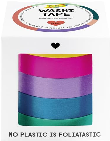 folia 26438 - Washi Tape, Klebeband aus Reispapier, Uni Basic, 5er Set, 10 m x 10 mm - ideal zum Verzieren und Dekorieren
