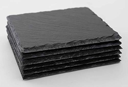 Novaliv 6x Schieferplatten I quadratisch I 20x20x0,5 cm I Sushi Servierplatten Untersetzer Käseplatte Tischplatz Schiefer Geschirr Platzset Schiefer