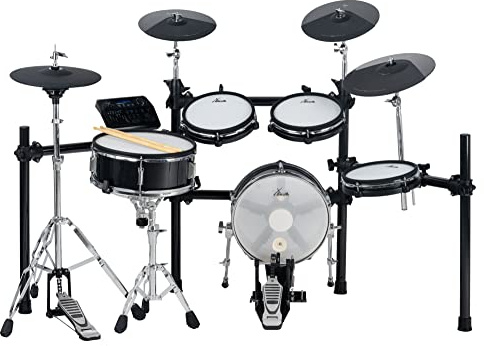 XDrum DD-650 Mesh E-Drum Kit - elektronisches Schlagzeug mit echter HiHat - 14 Snare-Pad und 14 Kick-Pad aus Holz - 720 Sounds, 20 Preset- und 20 User-Kits - inklusive Rack - Black Sparkle