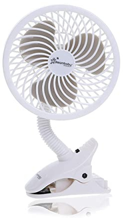Dreambaby Ventilatore per carrozzina, ventilatore a gabbia per passeggino, ventola regolabile a clip, soluzione di raffreddamento portatile e comoda per passeggini, culle, tavolo e scrivania (batterie