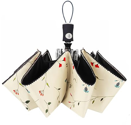CUBY Sommer Kompakter Faltbarer Taschenschirm Regenschirm Sturmfest, Winddichter Regendicht UV Umbrella, Auto Öffnen/Schließen Faltschirm für Reisen Business (Blume)