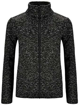 Dolcevida Damen-Pullover, langärmelig, Fleece, Reißverschluss, gesprenkelt, mit Taschen, Schwarz Mix, S