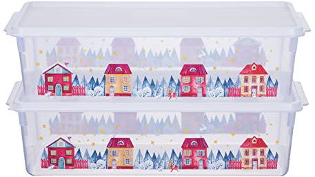 MiraHome Keksdosen 2er Set transparent mit Häuser-Design 5L – Rechteckige Plätzchendosen – Ideal als Keksdose für Weihnachten – Plätzchendose für die Weihnachtszeit