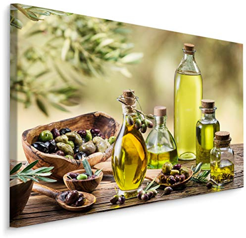 Muralo Wandbilder Essen, Gemüse, Oliven, Olivenöl, Blätter - 100x70 cm | Leinwandbild, Modernes Design, Aufhängefertig, UV-beständig - ideal für Wohnzimmer und Schlafzimmer