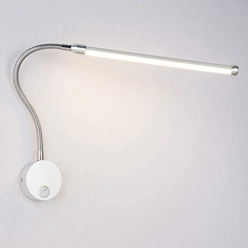 WRMING 6W LED Leselampe Wandlampe mit Schalter,Modern Schlafzimmer Nachttischlampe,Silber Einstellbar Schwanenhals Lampe,Büro Kinderzimmer Studie Innen Wandbeleuchtung,6000k,wireless