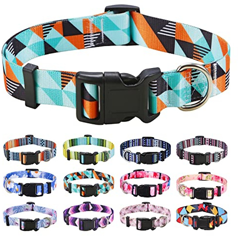 Mihqy Hundhalsband, sött halsband för hundar och husdjur, med blommigt, bohemiskt, geometriskt stammönster, mjukt och justerbart för hon- och hanvalpar, S, M, L (geometriskt, L)