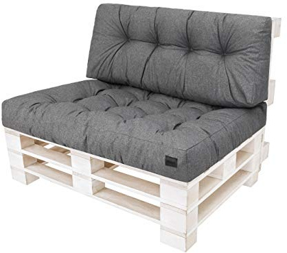 PillowPrim Palettenkissen - Sitzkissen - Komfort für Sofa & Couch - Perfekt für Balkonmöbel & Garten - Weich & langlebig - 120x80 + 120x40 cm, Anthrazit