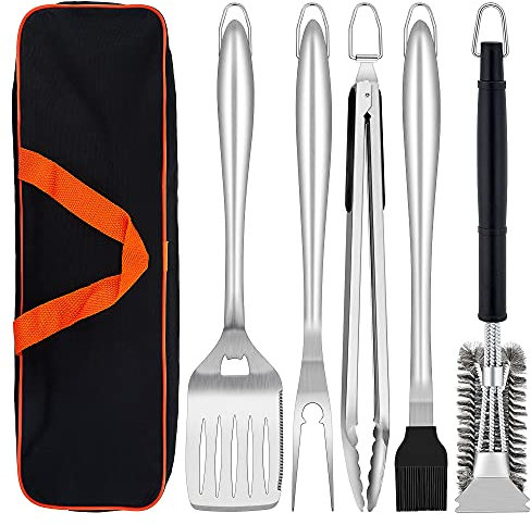 Herogo BBQ Tool Sets, 6 Piece Heavy Duty Stainless Steel Barbecue Accessories with Portable Bag, BBQ Utensil Set Includes Spatula, Fork, Tong and Cleaning Brush, Grill Tool for Outdoor Camping Picnic