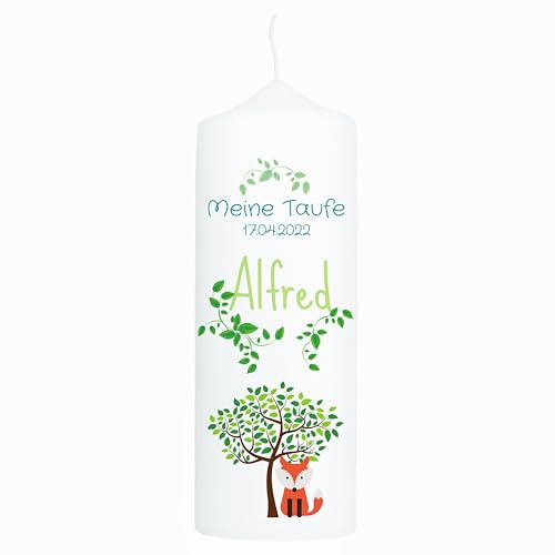 Taufkerze | 20 cm Höhe | Baum mit Fuchs | Geschenk | Personalisierte Kerze