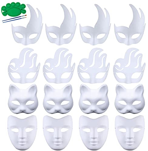 Qavctw 16 Stück DIY Maskerade Maske, bemalbare Papiermasken zum Basteln, DIY weiße Masken, unlackierte einfarbige Bastelmasken für Halloween, Weihnachten, Karneval, Party, Maske