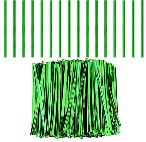 LUTER 750pcs 4 Inch Metallic Twist Ties, Reusable Bag Ties Plastic Bread Twist Tie for Treat Bags Coffee Bags Snacks Cake Pops Party Favors (Green),Embellishment Christmas Atmosphere