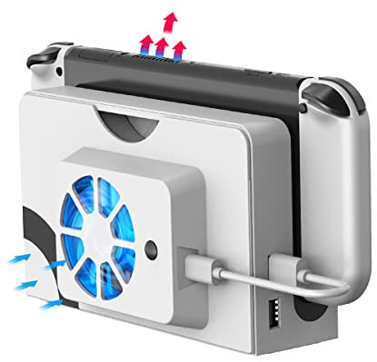 ElecGear External Cooling Fan for OLED Switch, 3 Speed Option Heat Dissipation Replacement Back Cover for Nintendo Switch New Dock HEG-007, USB Powered Cooler with LED Lighting (White)