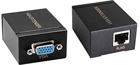 RIIEYOCA 2er-Pack VGA-Extender-Adapter, VGA auf RJ45 über Cat5e/Cat6-Ethernet-Kabel Konvertieren von VGA-Signalen, kann auf 60 m Kabelreichweite erweitert Werden (schwarz)
