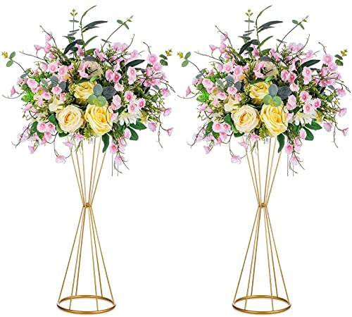 Sziqiqi Blumenständer Gold für Hochzeit: 68cm Hohe Trompete Vase für Tische Hochzeitsempfang Set of 2 Mittelstücke Dekoration für Party Geburtstags Event Festival Feier