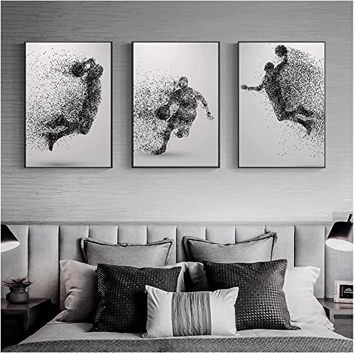 HMXQLW Schwarz Weiß Abstrakte Basketball Bilder Wohnzimmer Leinwand Bild Grosses Bilder Poster und Drucke Wandkunst Malerei Schlafzimmer Wohnzimmer Dekoration X3 Kein Rahmen (20X30CM)