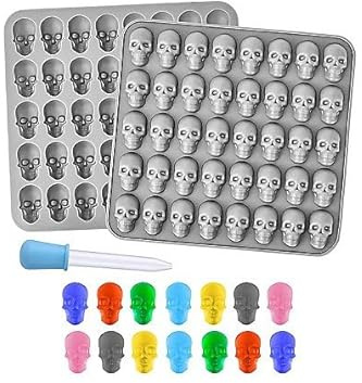 Mini Totenkopf Motiv-Silikonform für Fruchtgummis - 40 Figuren, inkl. Pipette - Halloween, Karneval & Motto-Party (1 Form)