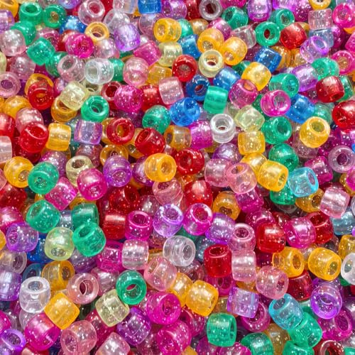 Lnvision 1000 Stück 6x8mm Glitzernde Pony Perlen aus Acryl für Gestalten von Schmuck, Perlenarbeiten und Collagen in Verschiedenen Farben