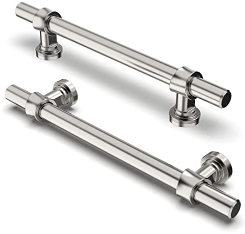 FURNIWARE Pack of 10 Cabinet Handles, Hardware Drawer Pulls Kitchen Cabinet Door Handles Pull for Kitchen Dresser Drawer Bathroom, Brushed Nickel,128mm(5 Inch) Hole Center