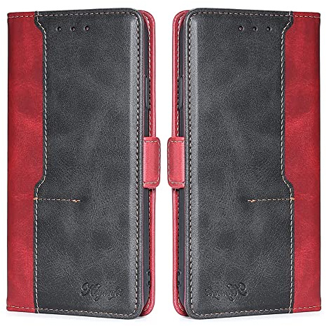BELLA BEAR Brieftasche Hülle für Honor Magic 5 Pro,Flip Ledertasche mit Halterungsfunktion,Telefonhülle Kompatibel mit Honor Magic 5 Pro(Rot+Schwarz)