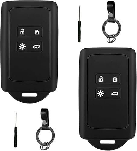 2 Pezzi Portachiavi per Auto compatibile Renault 4 tasti Smart Key Cover (solo keyless go) ​​Chiavi Auto Silicone Protezione Copri Telecomando per Clio/Espace 5/Master Bus/Talisman