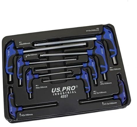 US PRO INDUSTRIAL Juego de 9 llaves Allen hexagonales con mango en T para apretar tuercas, llaves de extremo de bola 4557